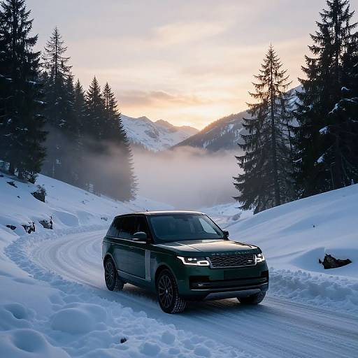Range Rover in Snowy Alpine Dawn