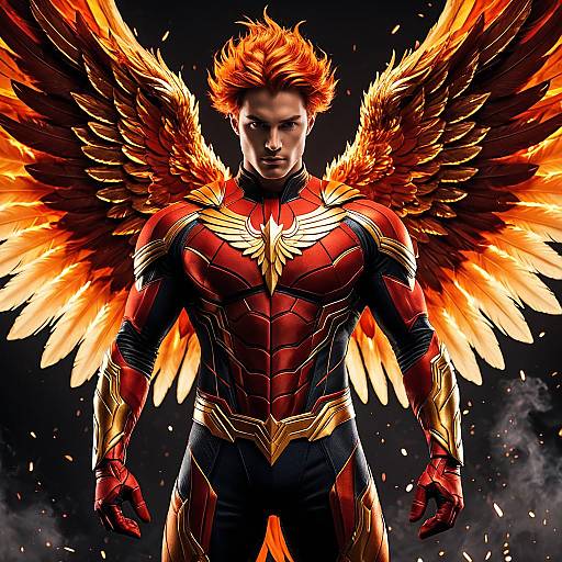Fiery Phoenix Superhero with Wings