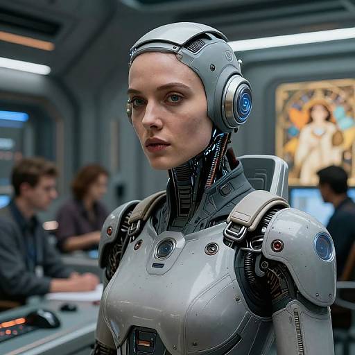 Cyberpunk Cyborg in Sci-Fi Control Center