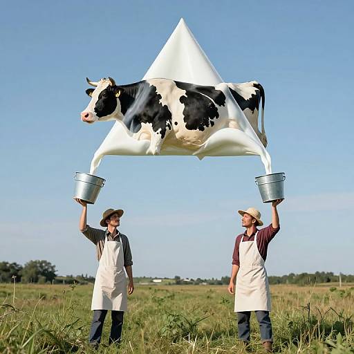 Surreal Triangular Cow and Farmers