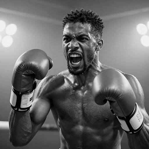 Powerful Black Boxer in Intense Moment