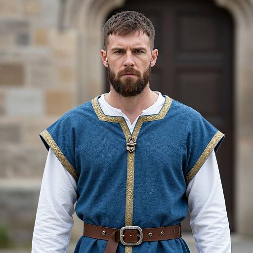Medieval Bearded Man in Blue Tunic