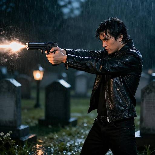 Intense Nighttime Action in Cemetery