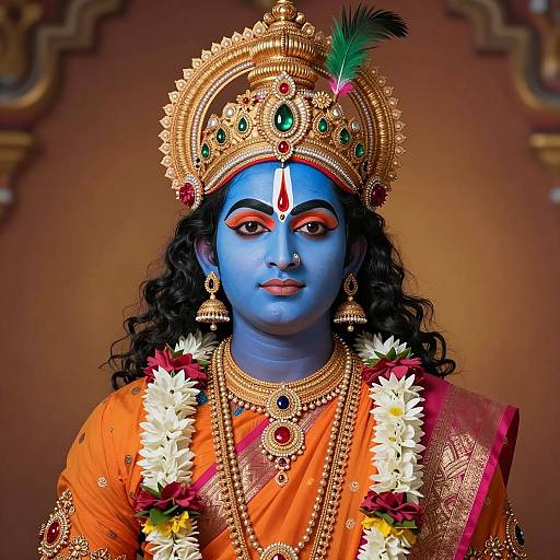 Portrait of Indian Deity Lord Krishna in Traditional Attire
