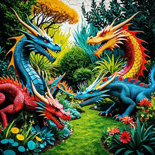 Fauvistic Garden of Colorful Dragons
