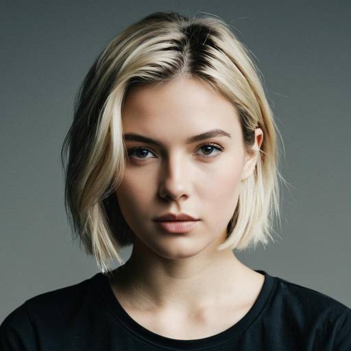 Blonde Woman with Short Hair in Black Shirt