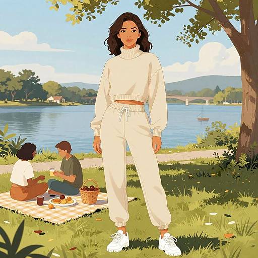 Petite Woman in Sporty Beige Outfit