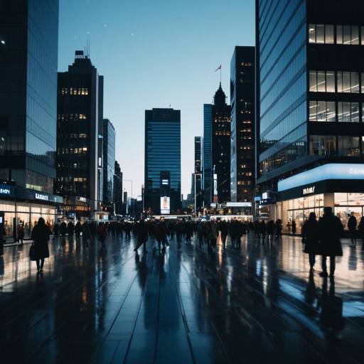 Busy City Square at Blue Hour
