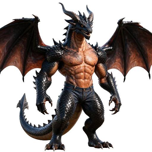 Realistic Muscular Black Dragon Anthro