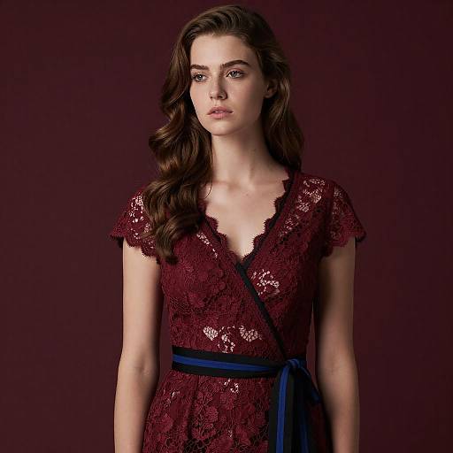 Young Woman in Red Lace Dress