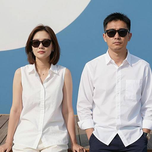 Relaxed Couple on Wooden Surface