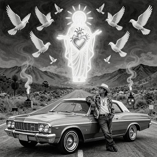 Chicano Art with Cholo and Glowing Sacred Heart