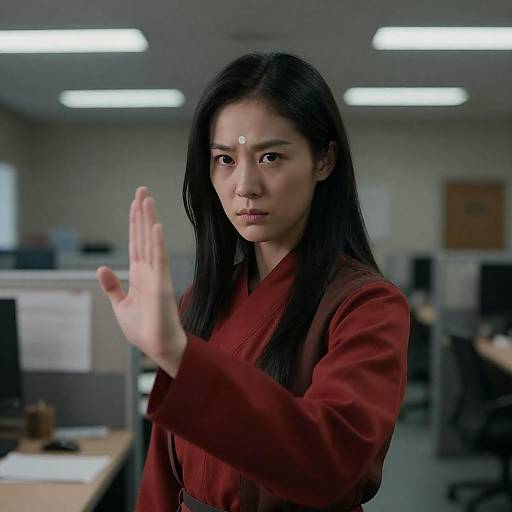 Traditional Asian Woman Defensive Gesture
