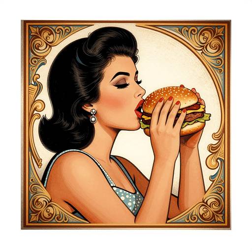 Rockabilly Minoan Woman with Burger