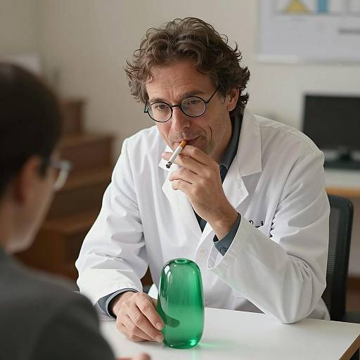 Curious Scientist with Green Object