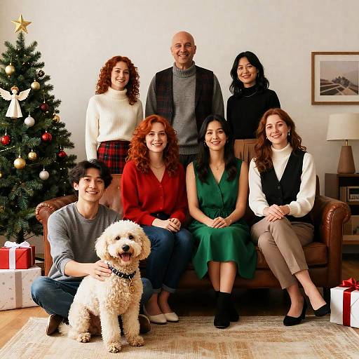 Multigenerational Family Christmas Portrait with Dog