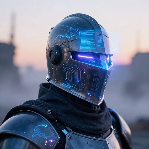 Futuristic Knight Helmet with Holographics
