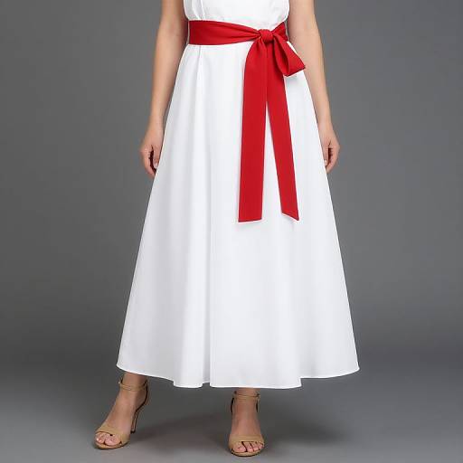 Woman in White Dress with Red Sash