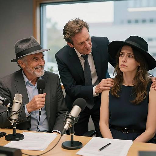 Dynamic Trio in Radio Studio Scene