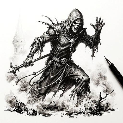 Grim Reaper Specter Pen and Ink Drawing