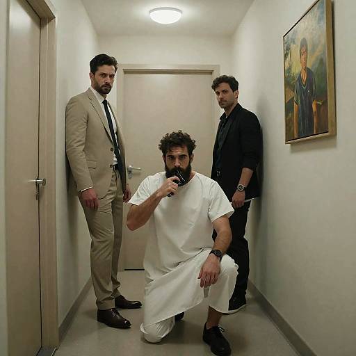 Tension in a Narrow Hallway Scene