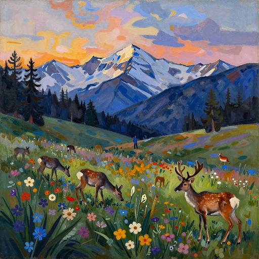 Alpine Meadow Sunrise in Delaunay Style