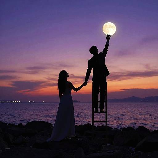Romantic Sunset Silhouette with Moon
