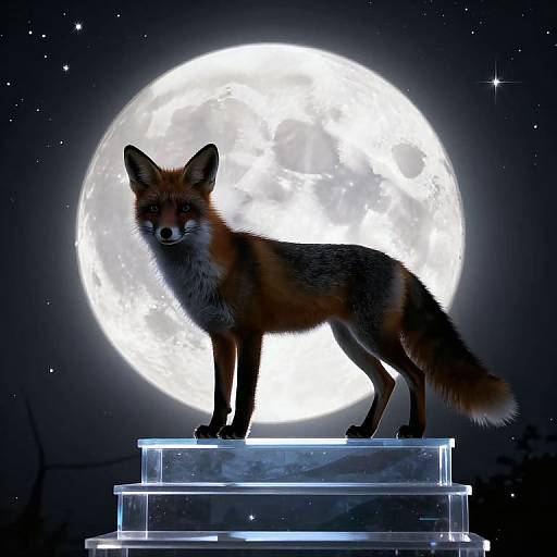 Fox Silhouette on Moonlit Staircase