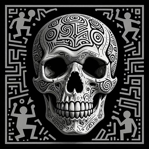 Intricate Monochrome Skull Art