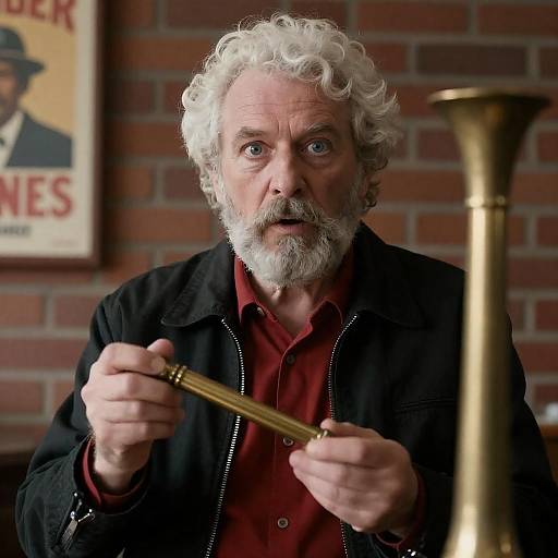 Surprised Man with Brass Object and Bong