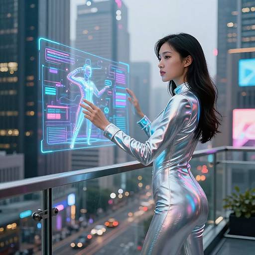 Futuristic Actress Watching Hologram