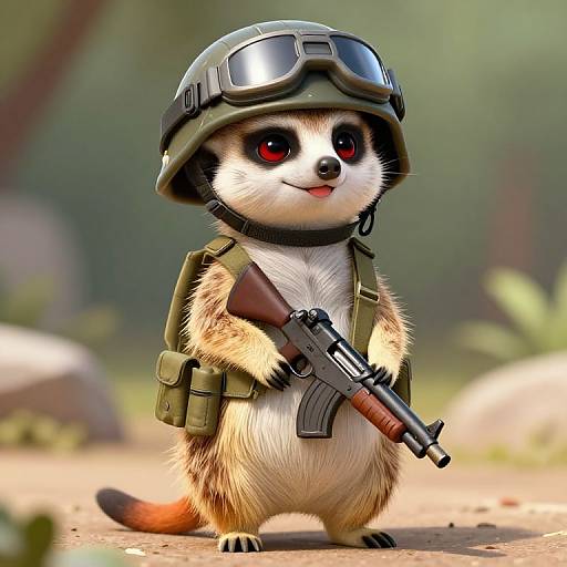 Cute Meerkat Soldier with Red Eye