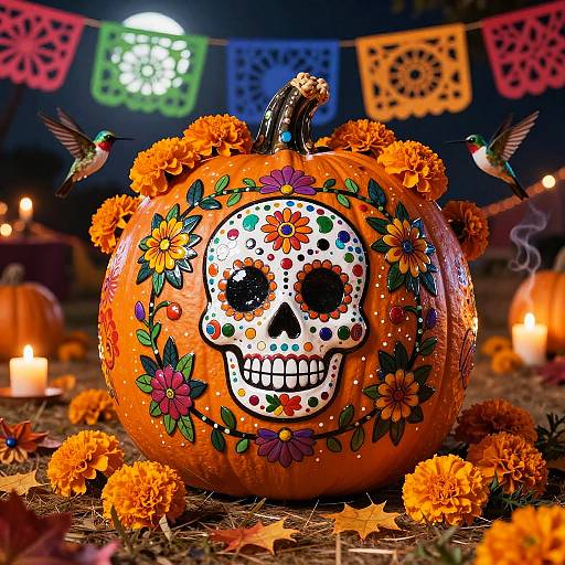 Ceramic Pumpkin with Dia de los Muertos Art