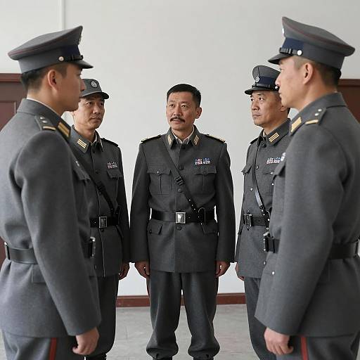 Military Men in Gray Coats and Hats