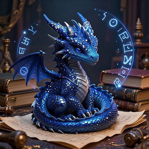 Mythical Baby Dragon in Wizard's Study