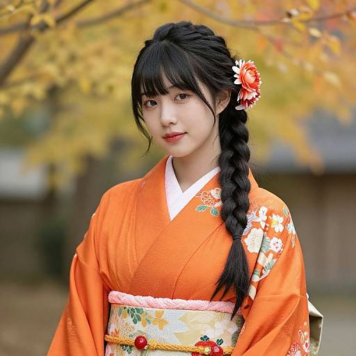 Woman in Orange Kimono with Braids
