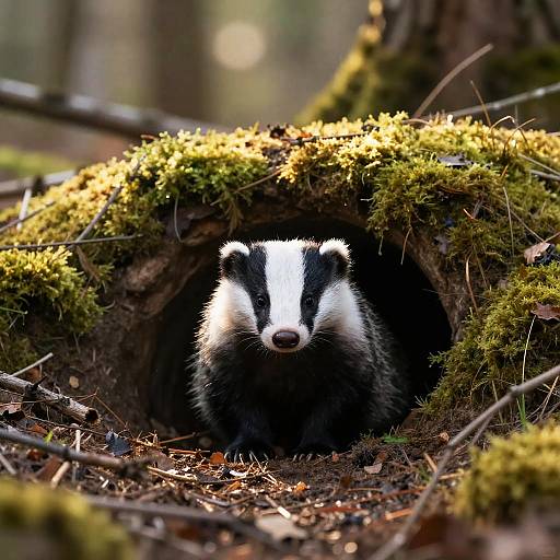 European Badger in Mossy Woodland