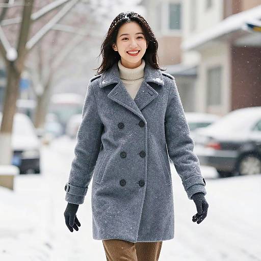 Happy Woman in Winter Snowfall