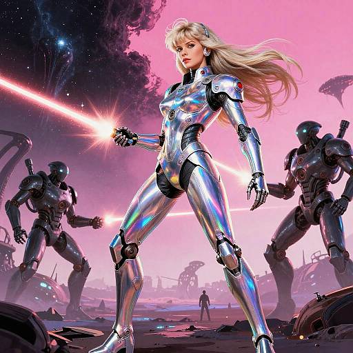 80s Retro Futurism Galactic Mech Battle