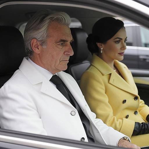 Intimate Car Scene with Contrasting Expressions