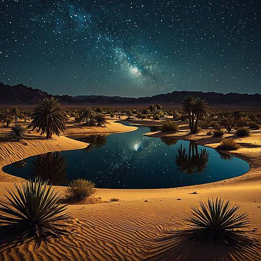 Ancient Desert Oasis Under Starry Night