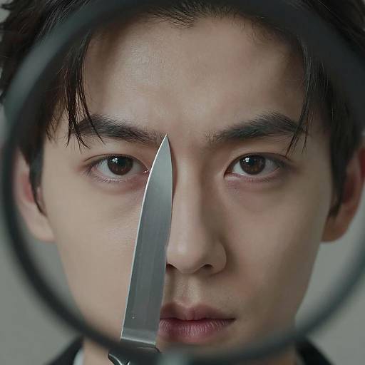 Intense Close-Up of Young Man with Knife