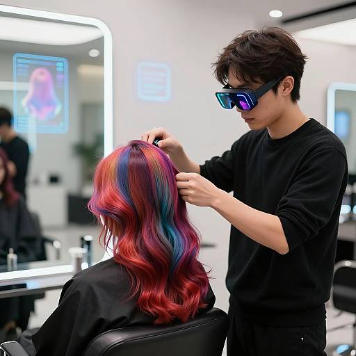 Futuristic Salon with AI Hair Coloring