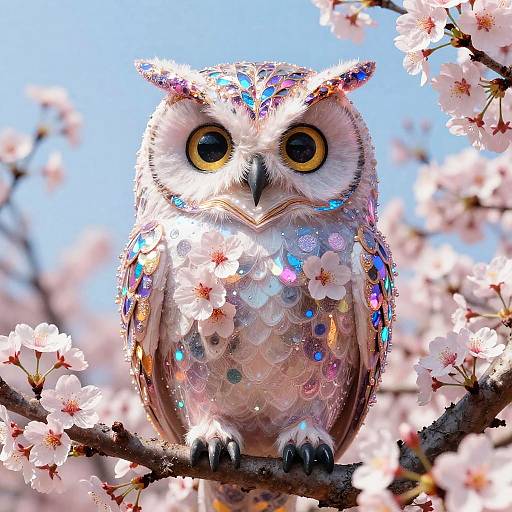 Electric Cherry Blossom Owl Futuristic Fantasy