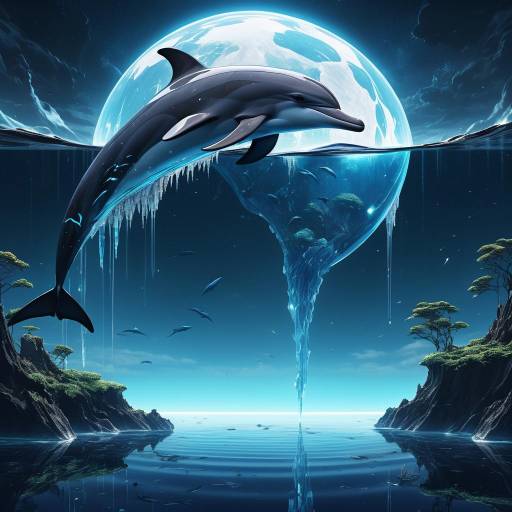 Graceful Dolphin in a Cyberpunk Lagoon Graceful Dolphin in a Cyberpunk Lagoon