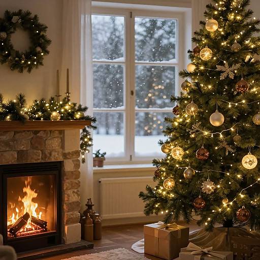 Cozy Christmas Fireplace Photo Background