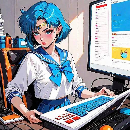 Sailor Mercury Working at Office