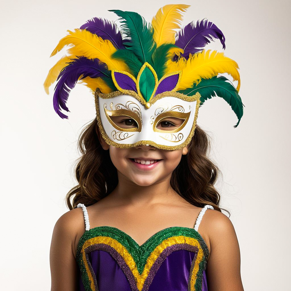 Delighted Girl in Colorful Mardi Gras Tutu