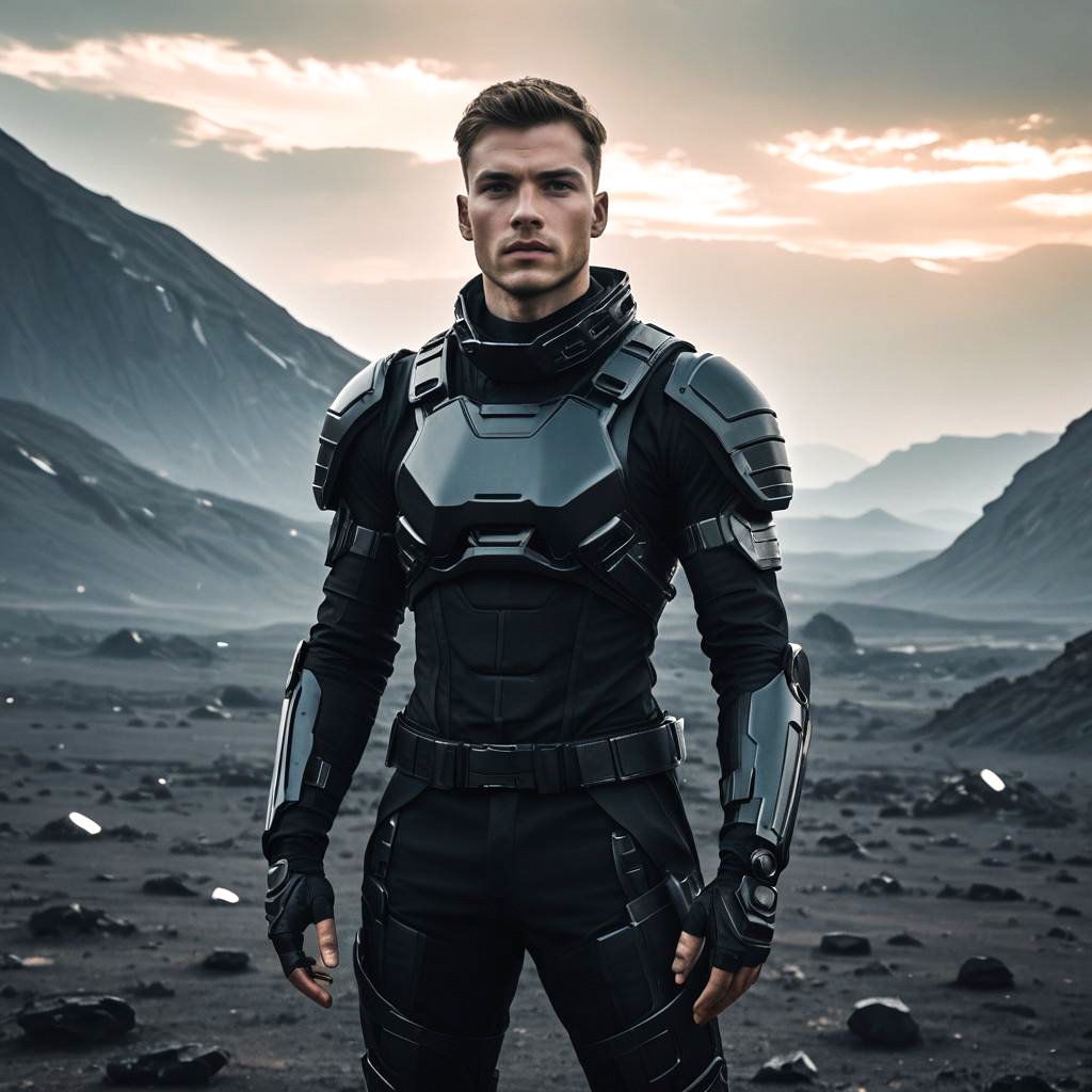 Futuristic Soldier in Alien Landscape