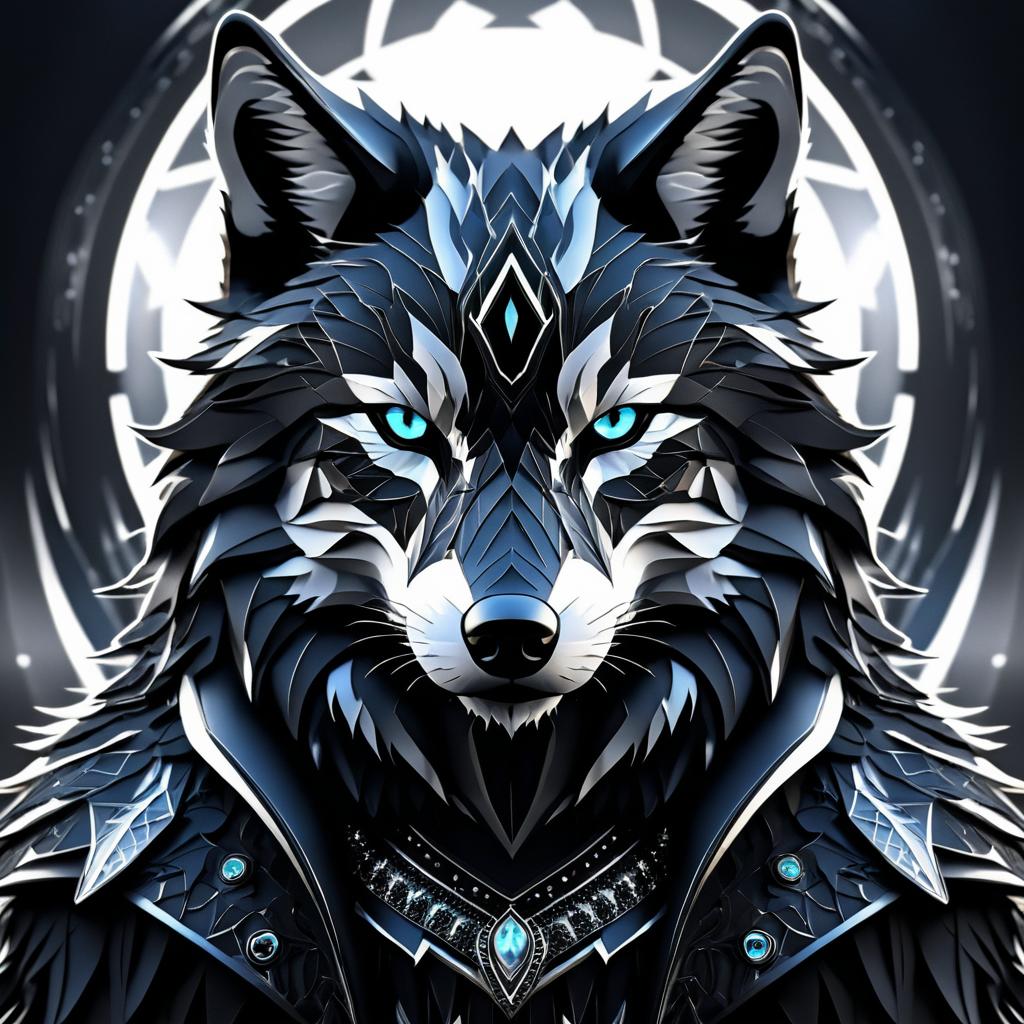 Futuristic Black Wolf with Silver Highlights